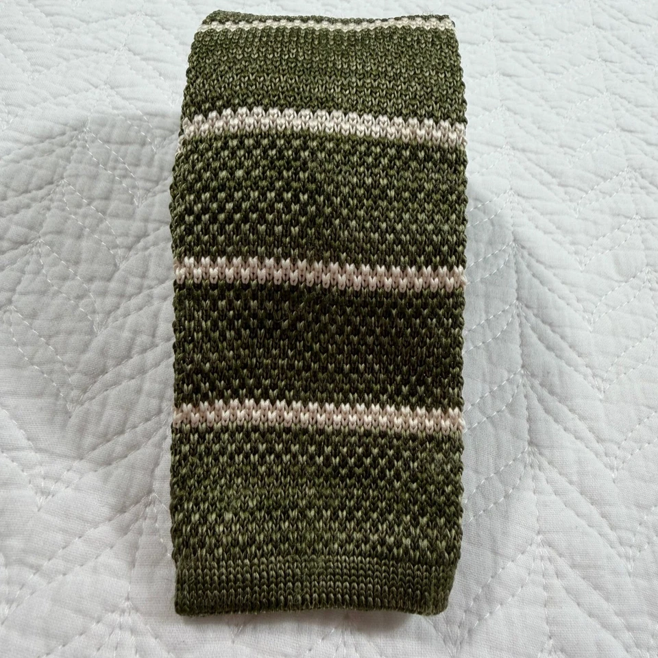 Acessório masculino feito à mão gravata de malha listra verde 100% microfibra OTAA - Imagem 3 de 4