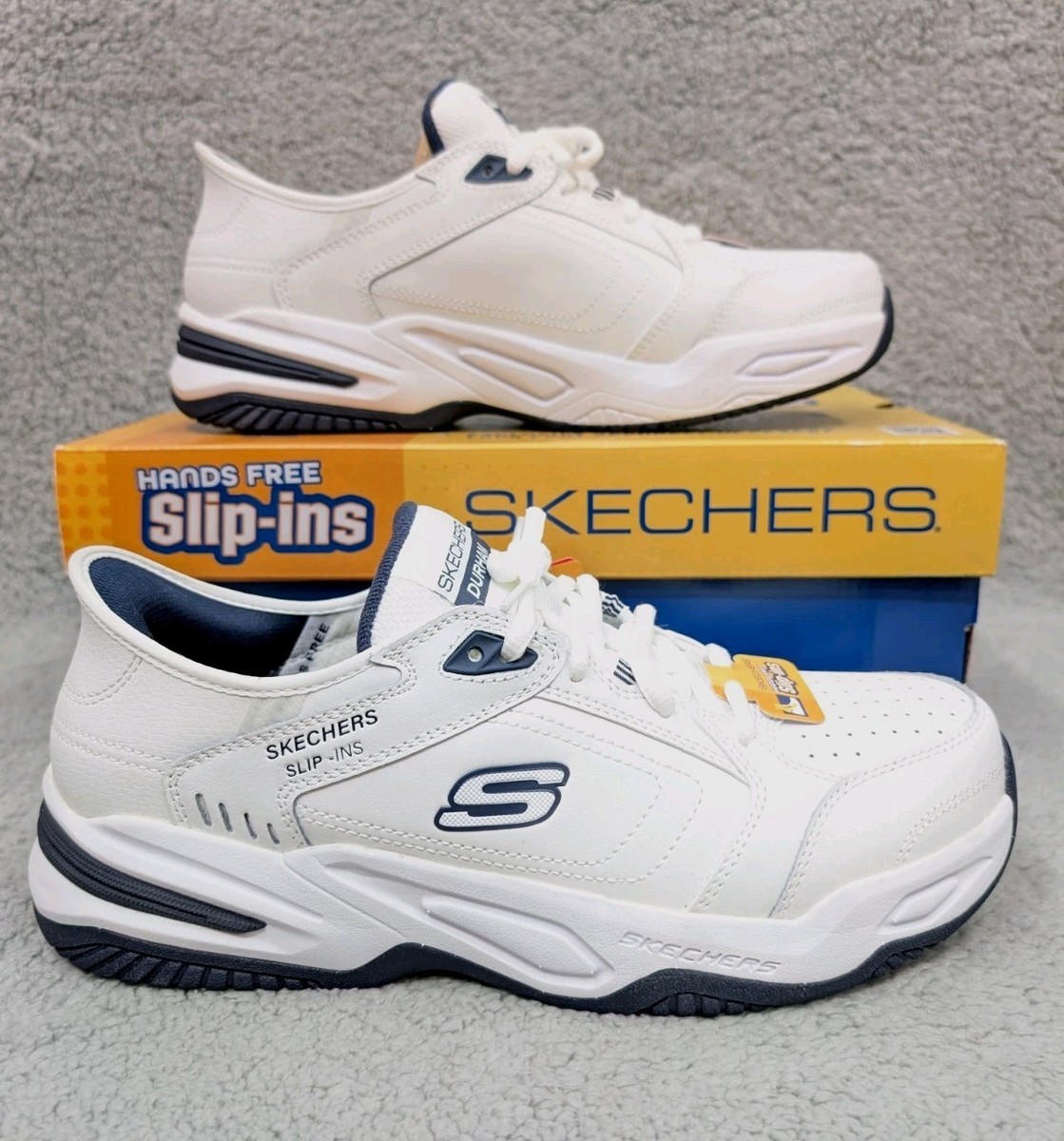 Skechers Men's Slip-In Shoe Size 10 Extra Wide White Blue Durham
