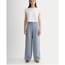 Everlane Linen Way High Drape Pants 12 Blue White Stripe Wide Leg Trouser