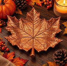 Copper Maple Leaf Shaped Dish Decorative Plate 7" Home Decor