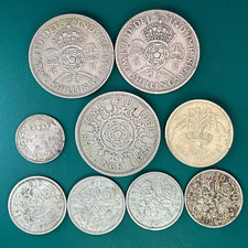 Rare Lot of 9 British Coins – 1 Pound Welsh Leek, 1896 Threepence, Florin (2s)