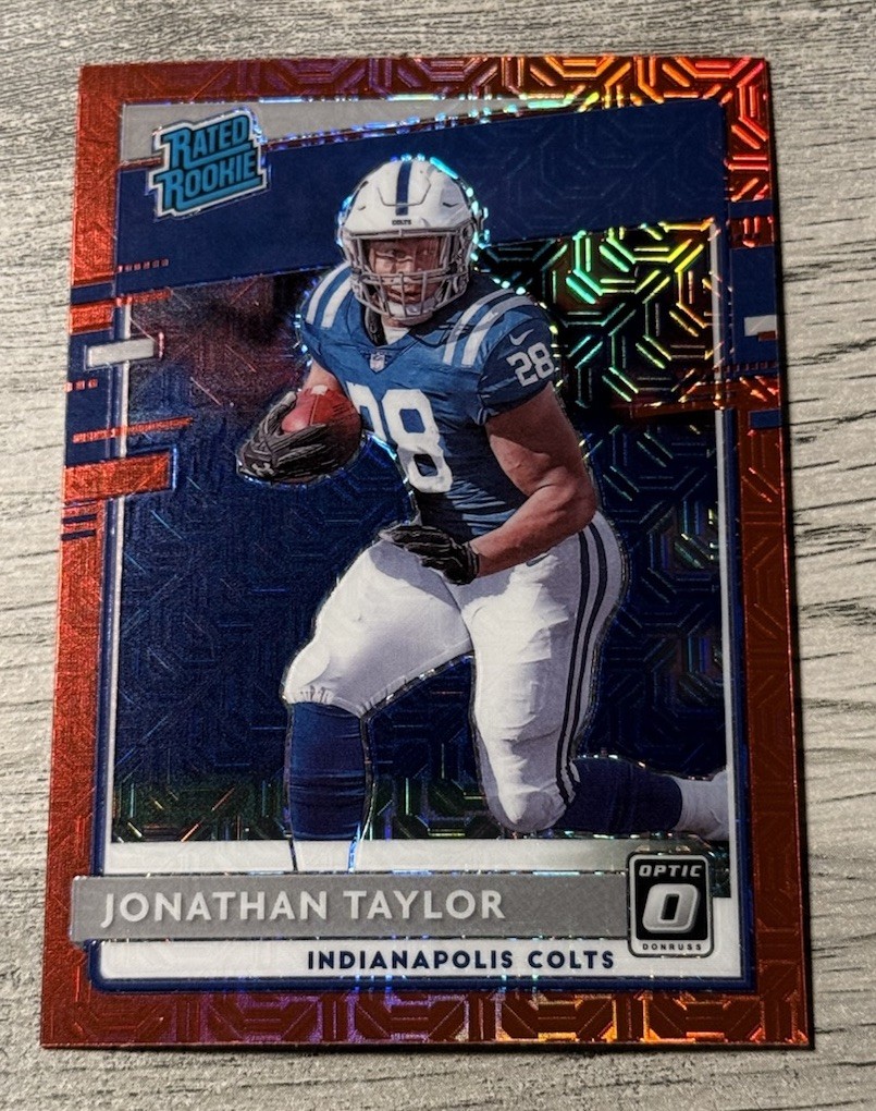 2020 Donruss Optic Jonathan Taylor RC Rated Rookie Red Mojo Prizm SP #167 Colts