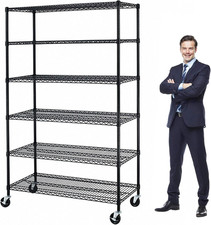 Wire Shelving with Wheels, 6 Tier Heavy Duty Metal Shelving
