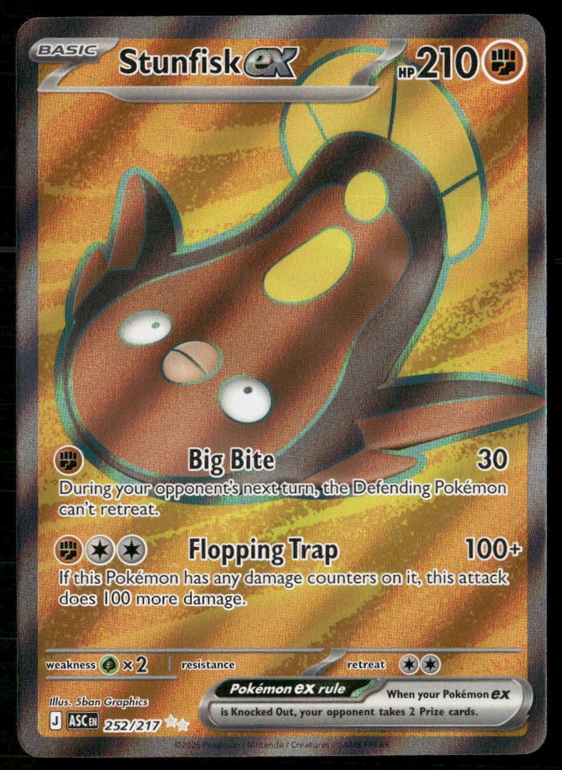 STUNFISK EX 252/217 ULTRA RARE ASCENDED HEROES POKEMON HOLO NM