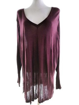 ZIZZI Damen Tunika Bluse Gr. M Purpur Langer Ärmel Einfarbig V-Ausschnitt