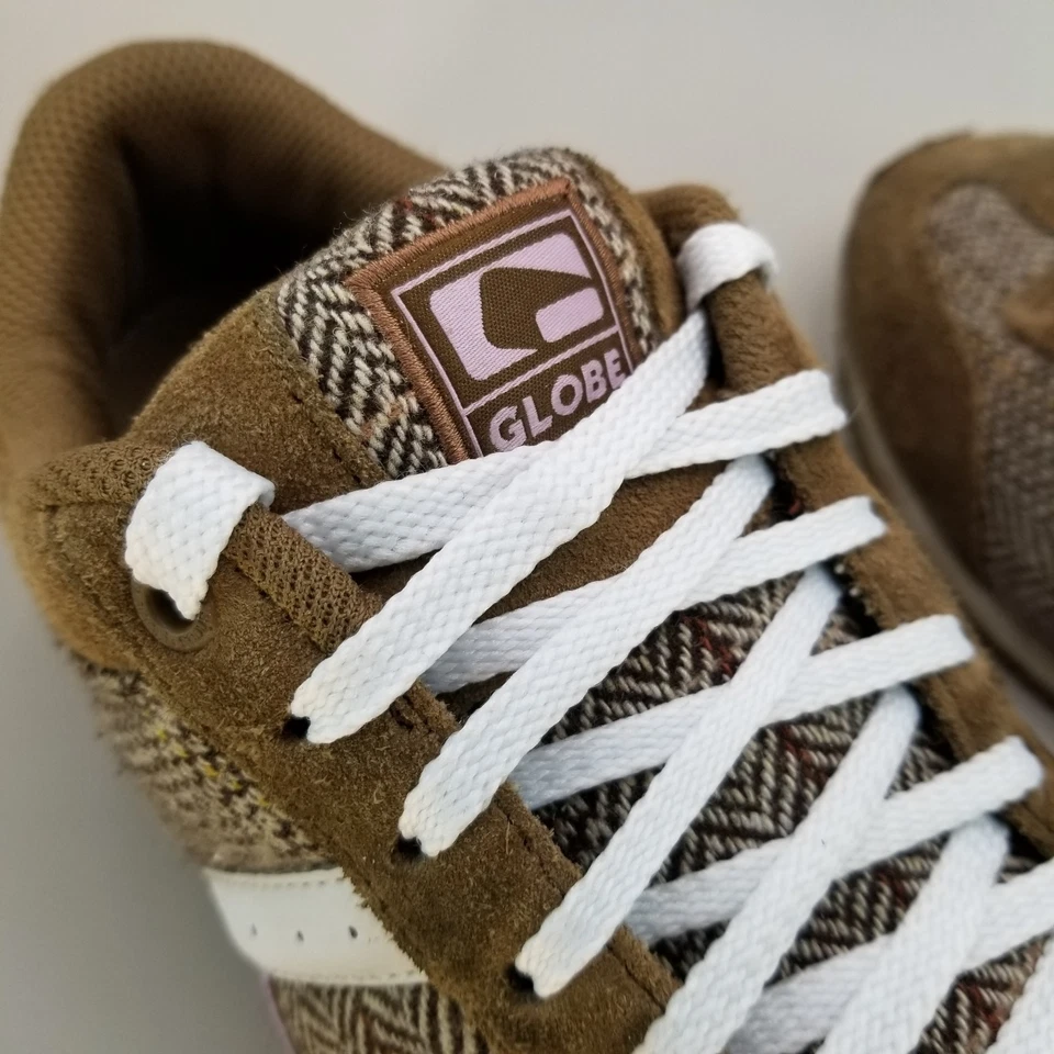 Globe Pulse Mujer Talla 7.5 Retro Y2K Skateboarding Marrón Tweed Tenis Zapatos Foto 2 de 4