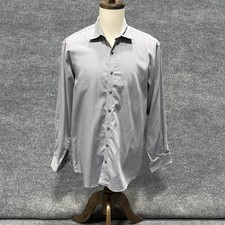 Kenneth Cole Reaction Shirt Mens Large 16.5 34/35 Gray Stripe Wrinkle Free Dress