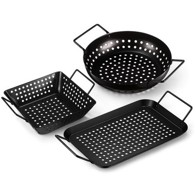 3 Pack Grill Topper Pans for Outdoor Grill, Stainless Steel Vegetables BBQ Gr...