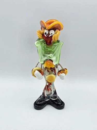 Vintage Murano Hand Blown Art Glass Clown Figurine 8.75” Tall