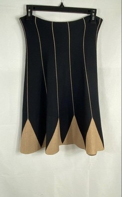 Max Studio Women's Black Tan Striped Zig Zag Knit A-Line Skirt NWT Sz M/L