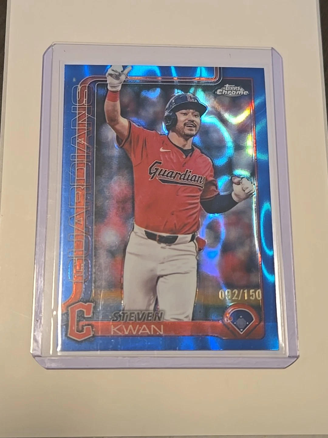 2025 Topps Chrome #202 Steven Kwan Blue Refractor Foil 92/150