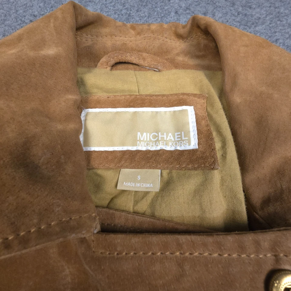 Michael Kors Jacket womens SMALL brown Long Sleeve zipper collared suede Size S — 第 3/4 张图片