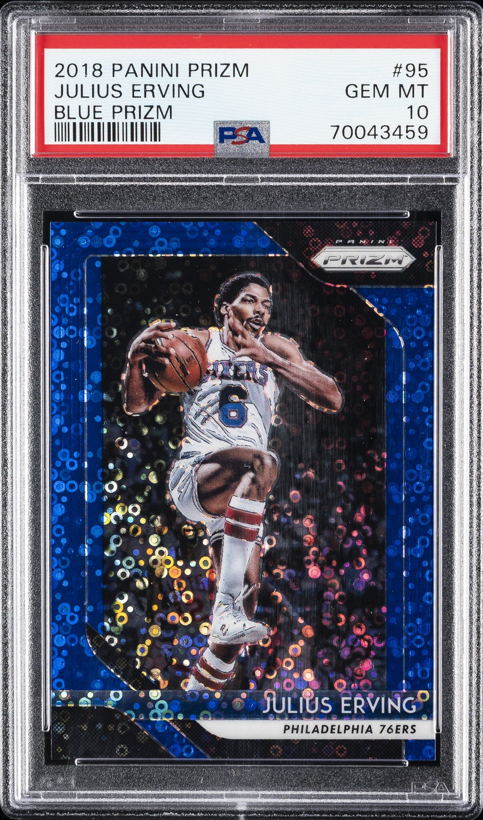 2018 PANINI PRIZM BLUE PRIZM #95 JULIUS ERVING 146/199 PSA 10