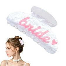 Bride Claw Hair Clip, White Acrylic Hair Clip with Bride Logo, Style 2: Pink