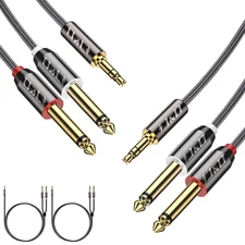 2-Pack 3.5Mm 1/8 in TRS Male to Dual 6.35Mm 1/4 in TS Male Mono Stereo Y-Cable