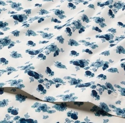 Threshold Blue Blurry Floral Queen 400TC Sateen Sheet Set Cotton NWT 