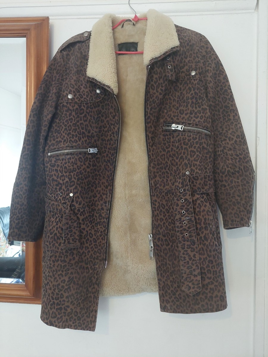 Allsaints Leopard Print Shearling lined Collins Coat Size Uk - Main Image