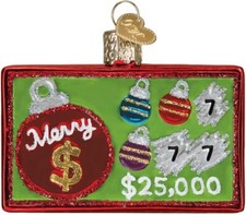 Old World Christmas Merry Ticket Blown Glass Christmas Ornament