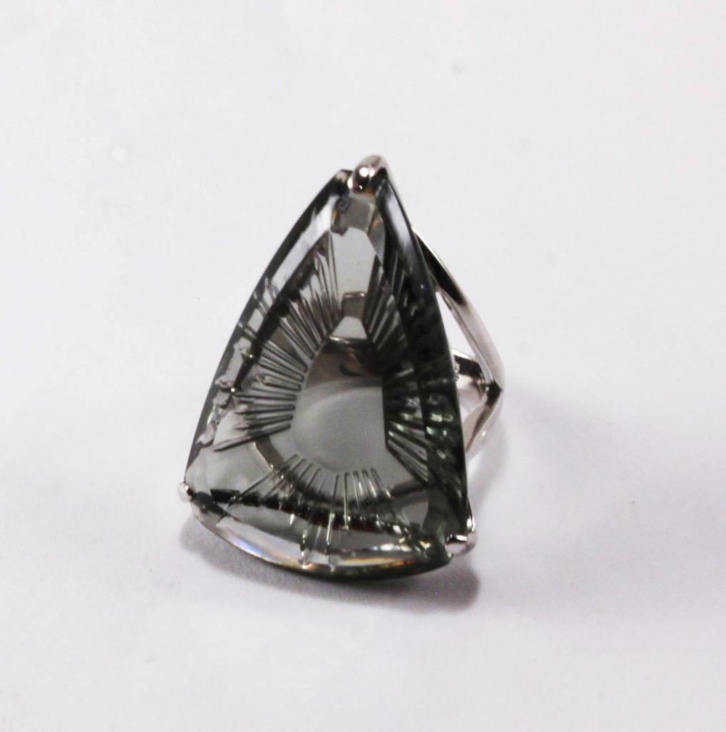 LALIQUE ICE LIGHT GRAY CRYSTAL 925 STERLING SILVER RING, Sz LALIQUE ICE LIGHT GRAY CRYSTAL 925 STERLING SILVER RING, Sz