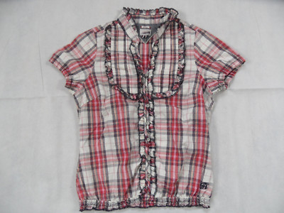 Tommy Hilfiger beautiful checked short sleeve blouse with frills size M top 618