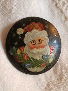 Santa Claus Pin Hand Painted Christmas Brooch