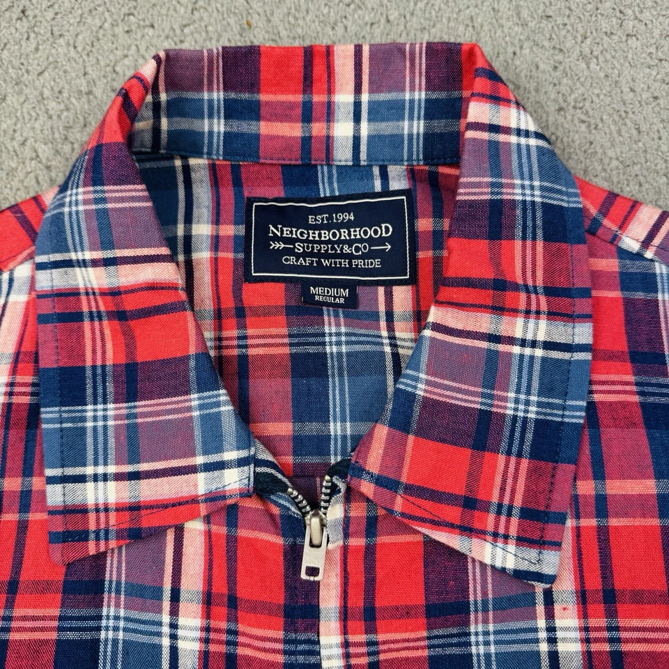 Jaqueta NEIGHBORHOOD Masculina Média Vermelha Azul Xadrez Balanço Leve Zíper Completo Japão - Imagem 3 de 4