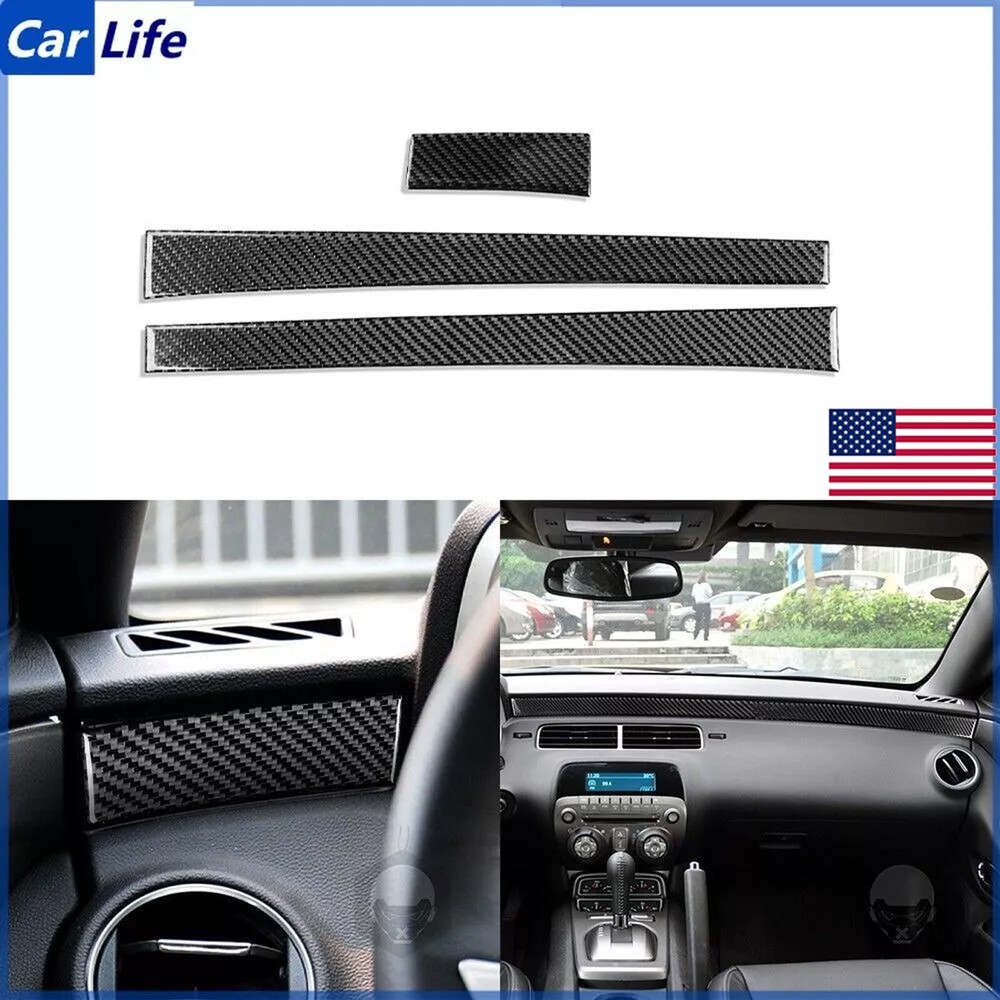 3Pcs Real Carbon Fiber Center Console Dashboard Cover For Chevrolet Camaro 10-15