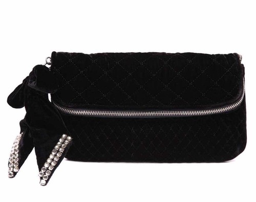 Juicy Couture Bag Crystal Bow Velvet Deco Clutch Black New $198 - Picture 1 of 12