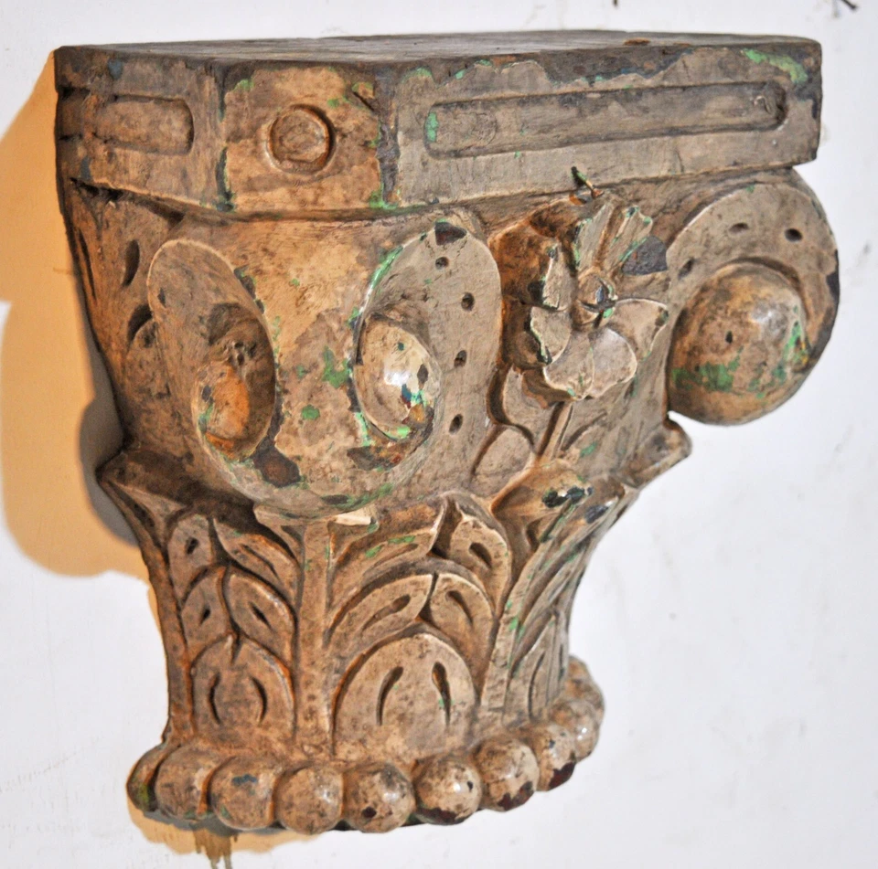 Ancien en Bois Mural Décor Lourd Base Étagère Original Très Fin Main Sculpture - Photo 2/4