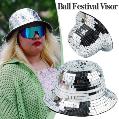 DJ Sequin Hat Disco Ball Glitter Mirror Bucket Hat Club Bar Party