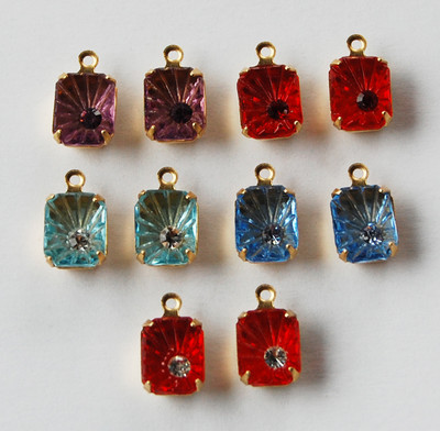 VINTAGE SUNBURST ETCHED GLASS OCTAGON RHINESTONE BEADS   8x10mm   MANY COLORS