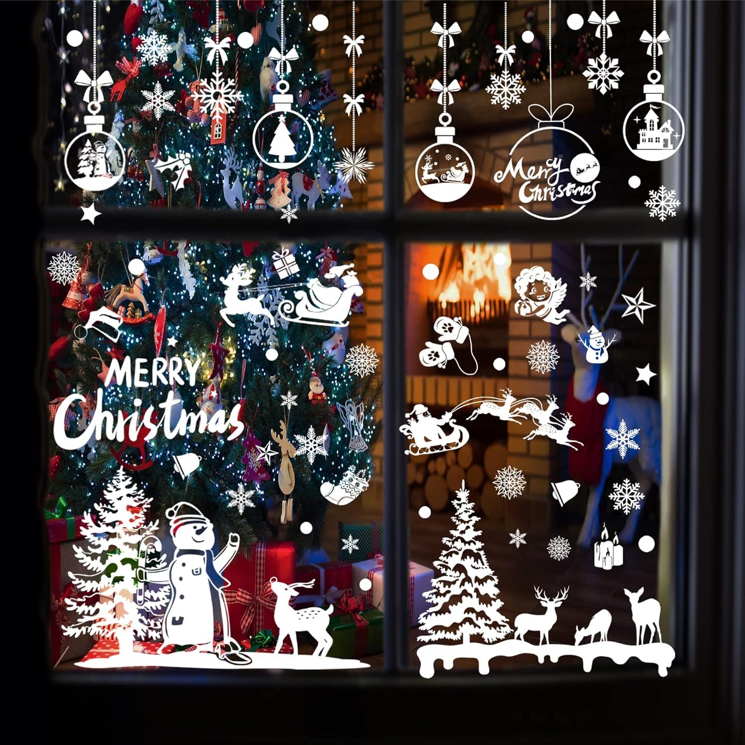 256PCS Christmas Wall Window Stickers Decal Reusable Cling Snowflake Xmas Decors eBay