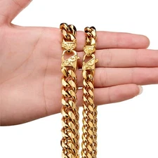 10/14mm  Stainless Steel Gold Plated Miami Hip Hop Cuban Chain Necklace Bracelet
