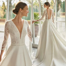 Elegant Wedding Dresses Women's Sexy V Neck Long Sleeve Backless Bohemia Bridal