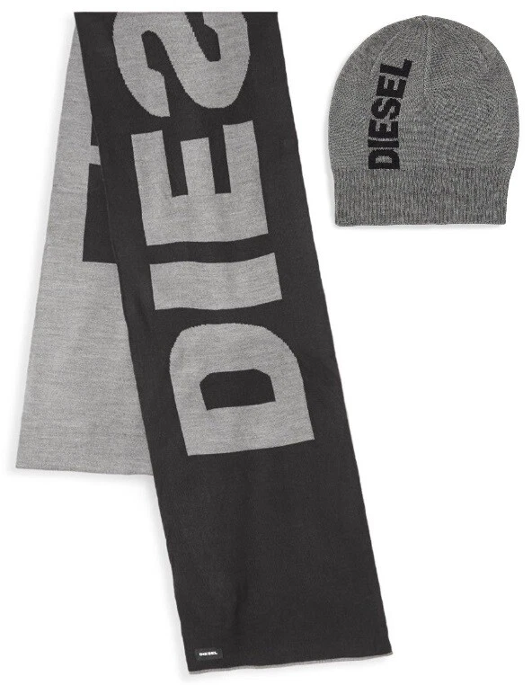 Nuevo con etiquetas Diesel Texto Negrito LOGO Sombrero Tejido y Bufanda Reversible Foto 4 de 4