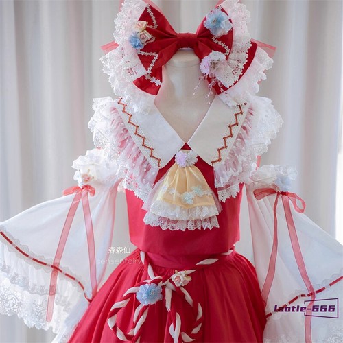 TouHou Project Flower Hakurei Reimu Cosplay Maid Dress Women Costume Girl Outfit - Picture 4 of 21