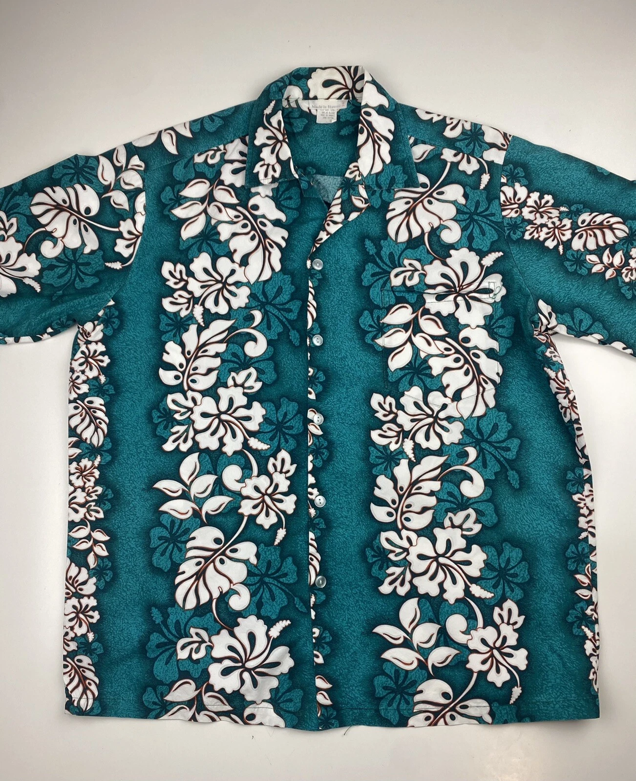 Mens Made in Hawaii short Sleeve Floral Print Shirt Button Down Large