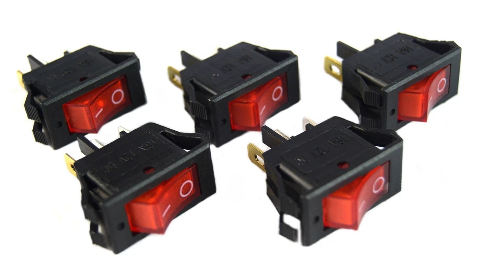 5 pack 12 Volt Lightning RED LED Rocker Mini Switch On Off Car Automotive - Image 2 of 3