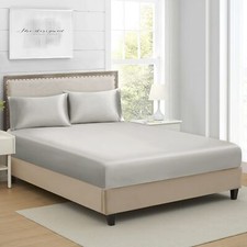 Twin Silk Satin Fitted Sheet Soft Deep Pocket Single Bottom Bed Sheets Sold S...