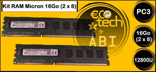 KIT  16 Go - LOT de 2 Barrettes Mémoire RAM Micron (2 x 8Go) DDR3 PC3-12800U