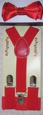 Kids Boys Girls Red Adj Pre-Tied Strap Bow Tie Solid Red Adj Y-Back Suspenders