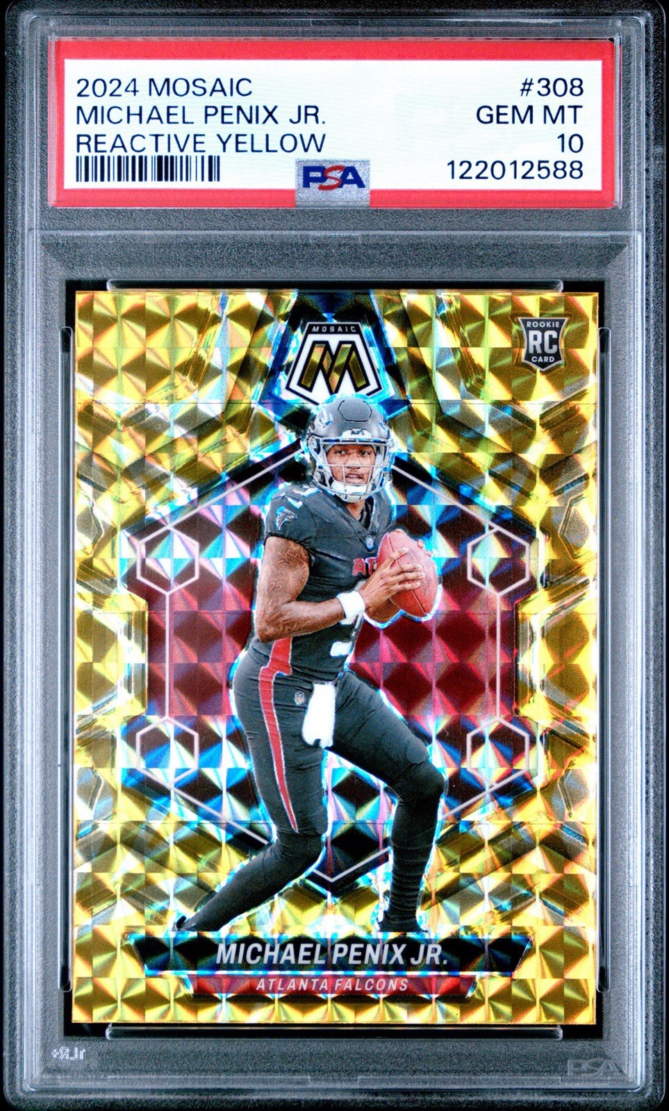 2024 Mosaic Michael Penix Jr. RC Reactive Yellow Prizm #308 Falcons PSA 10
