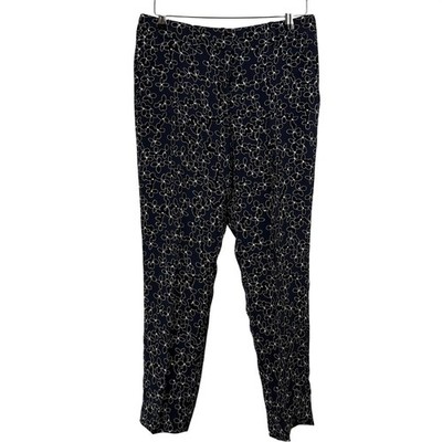 ALC LEVIN 100% SILK Navy Floral Print Slim Ankle Trousers Pants Women 6