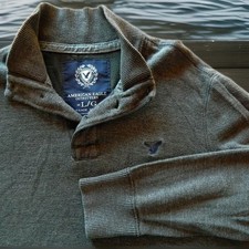 American Eagle Outfitters Sweater Mens Pullover 1/4 Button Long Sleeve Gray Lg