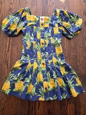 NWT Farm Rio Delicate Pineapple Navy Blue Mini Dress - Tropical Linen Blend - S