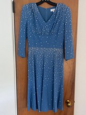Michael Kors Collection Light Blue Midi Long Sleeve Embellished Dress