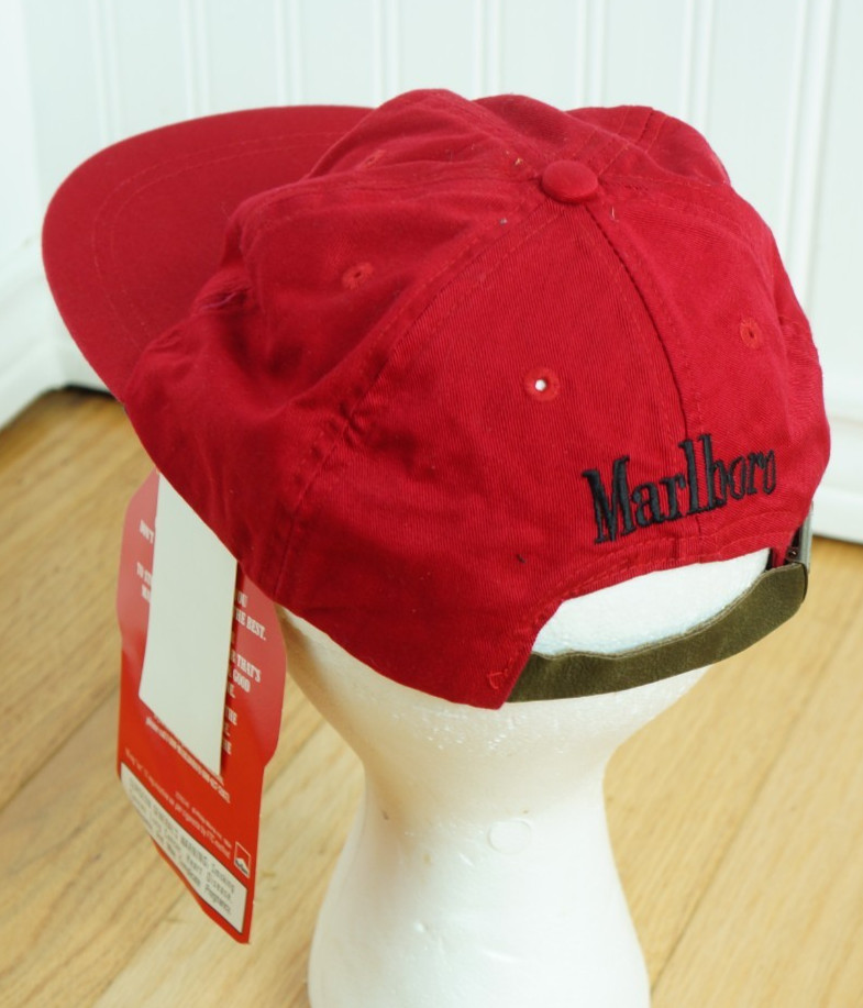 ​Vintage 90s Marlboro Country Store Hat NWT Red Washed Leather Strap 1994