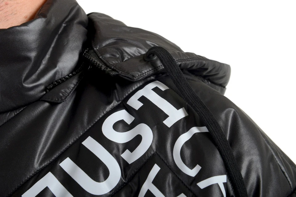 Just Cavalli Men's Black Logo Print Hooded Full Zip Parka Jacket US S IT 48 - Image 4 of 4