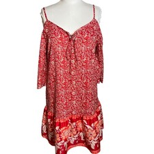 Red Floral Boho Mini Dress Spaghetti Strap Sleeveless Shift Summer Sz no brand