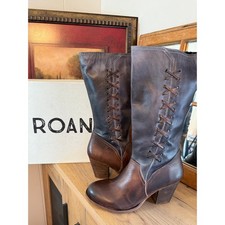 Roan Women's Tall Brown Leather Boots Size 10 Lace-Up Back Zip Handmade Mexico
